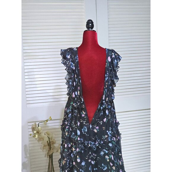 Mac Duggal Women's Black Floral Ruffled Chiffon Leena Maxi Dress Size 8 2808 - Picture 14 of 16